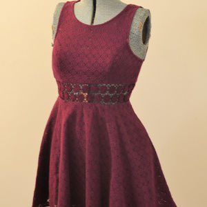 Free People Burgundy Skater Daisy Cutout Dress
